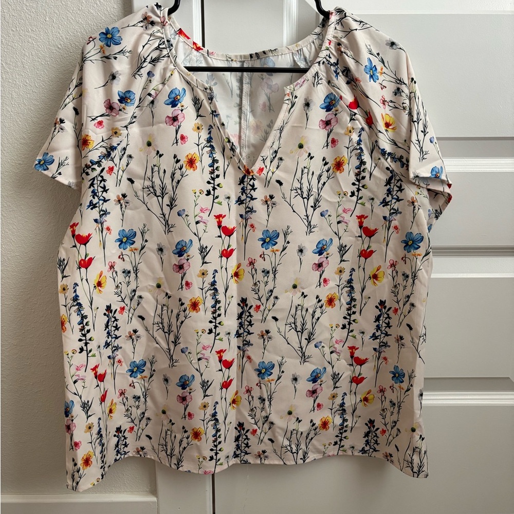 SHEIN Floral Print Blouse with Blue and Red Accents